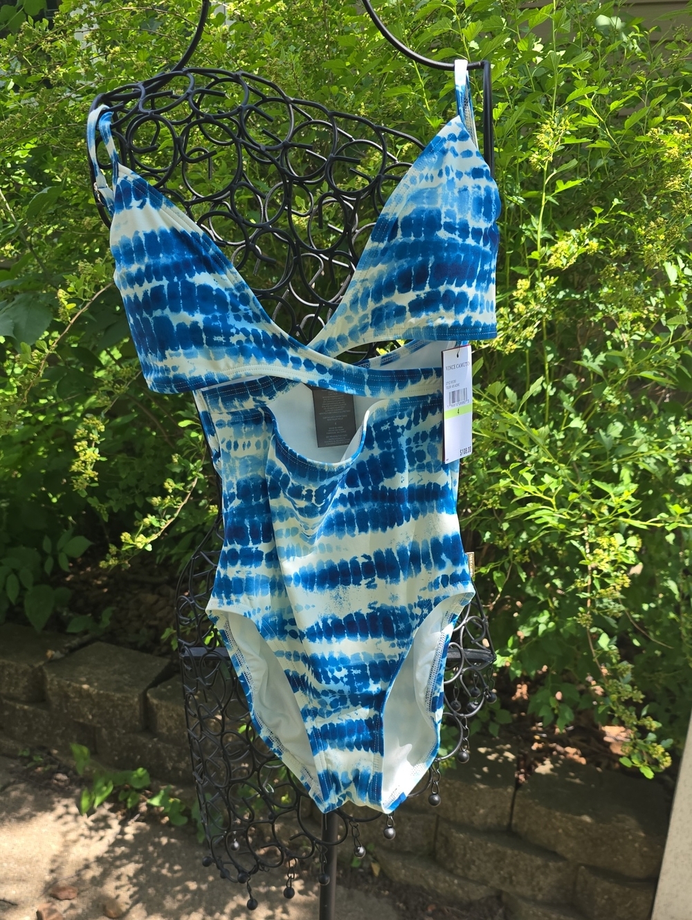 NWT Vince Camuto Blue and White Tie-Dye One-Piece Swimsuit